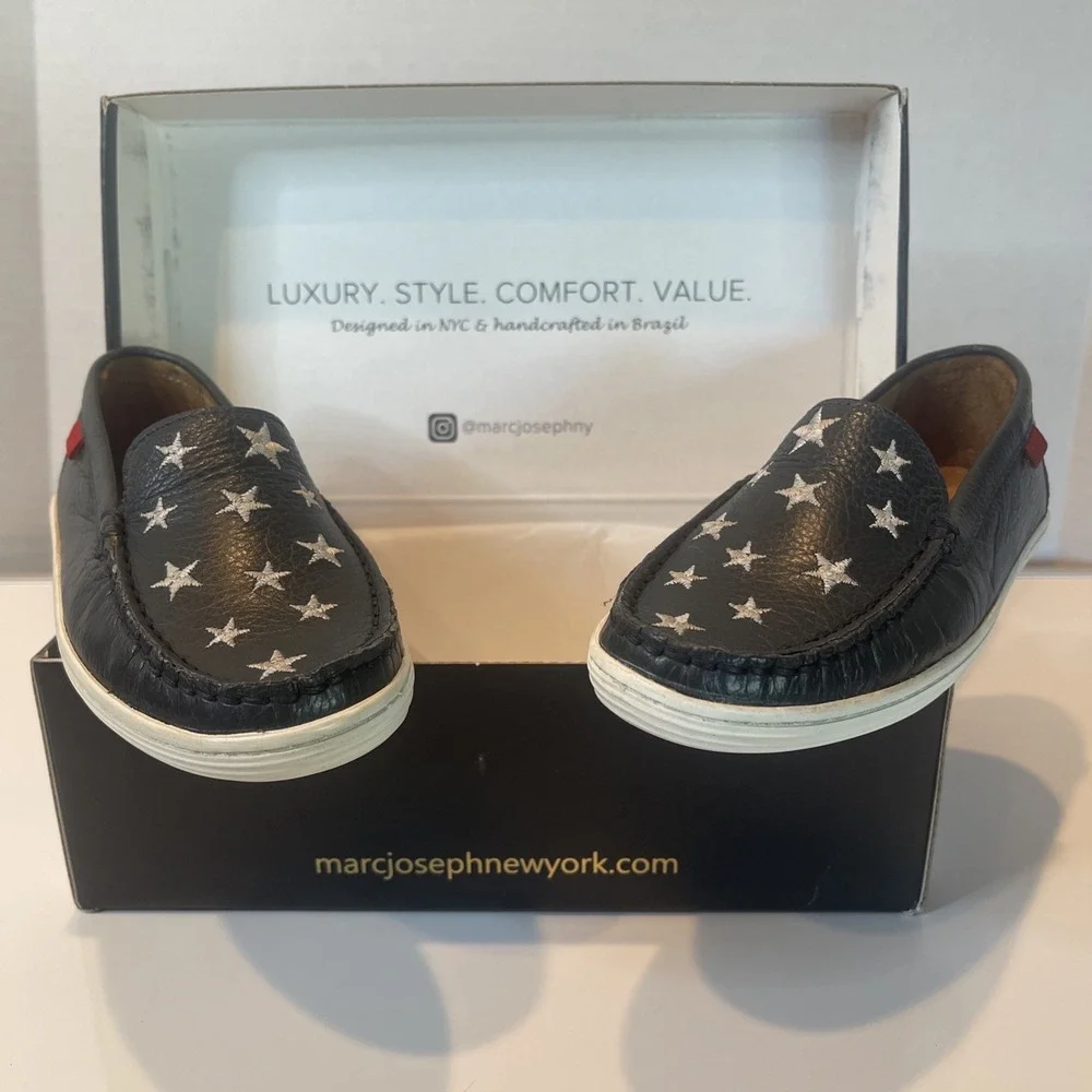 MARC‎ JOSEPH NEW YORK Girls Navy Loafer Stars Americana Shoes Size BIG KID 2.5